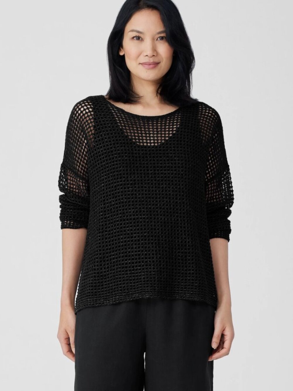 Eileen Fisher Organic Linen Délavé Round Neck Top – Green large
